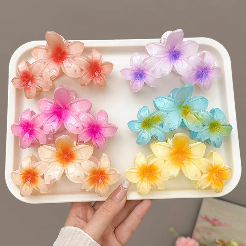 Gradient Frangipani Hair Clip 1PC Plumeria Hairpin Ins Style Ponytail Holder Barrette Sweet Shark Claws Party Hair Accessories