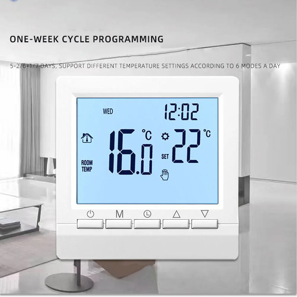 

Room Heating Thermostat, Digital Display, Gas Boiler Thermostat, Programmable, Child Lock, Antifreeze Function, Battery Operated