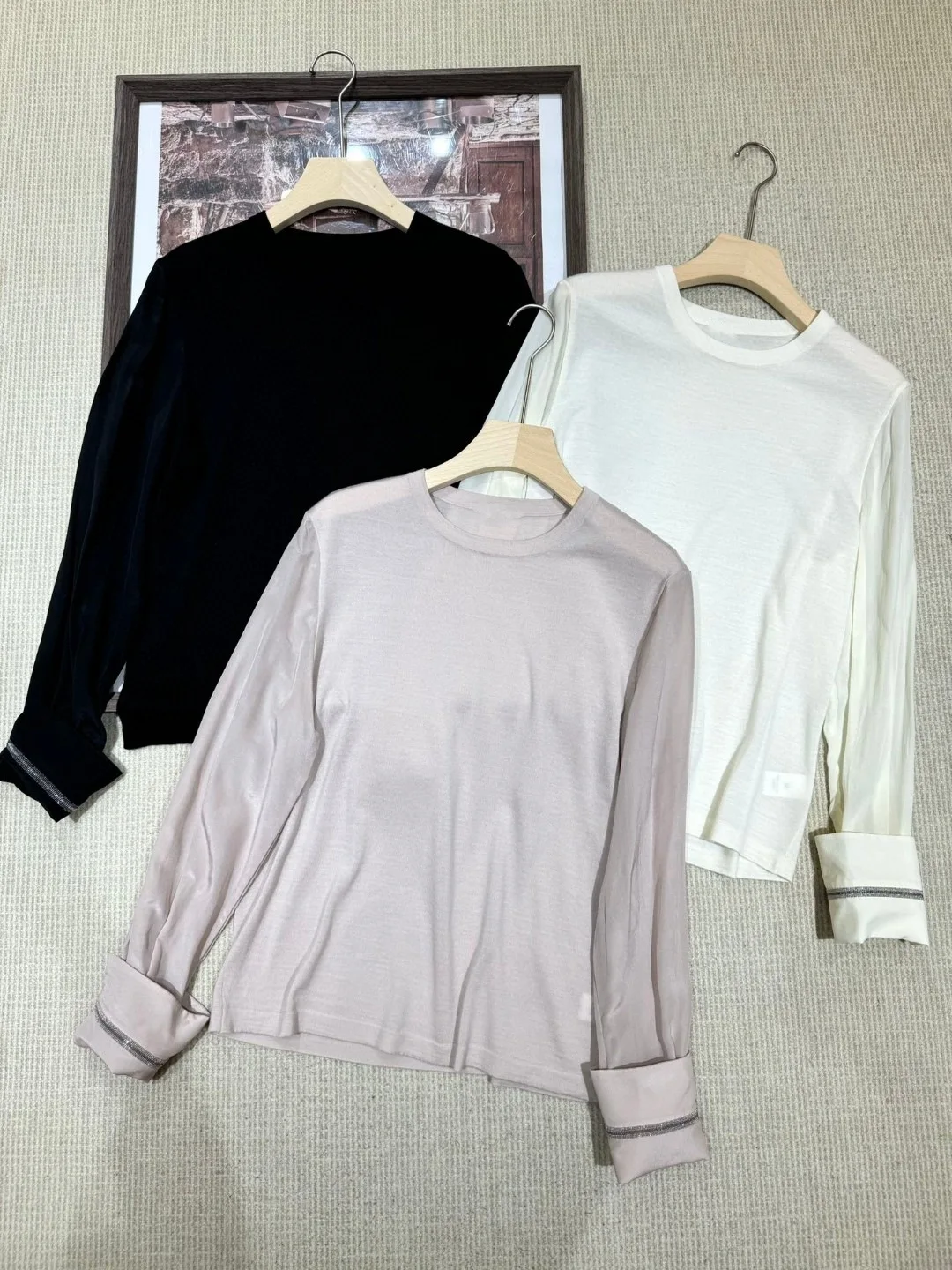 

Women Solid Color Sweater Beaded Long Sleeve Round Neck Elegant Autumn 2024 Knitted Pullover