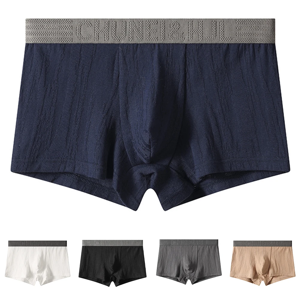 

Men Cotton Jacquard Boxer Shorts Underwear Breathable Trunks Featuring High Elastic Mid Waist Fit for Home and Casual Use