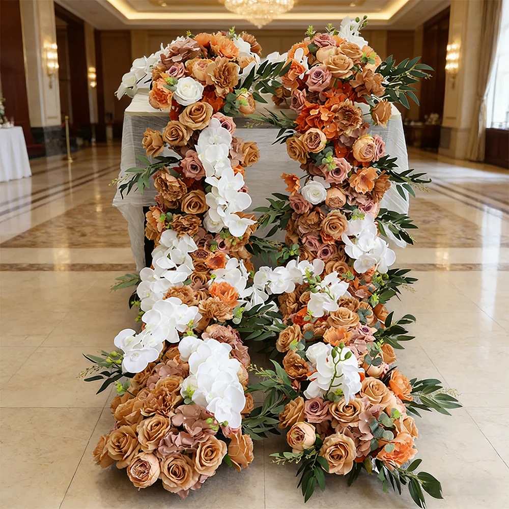 

Роскошные искусственные дорожки Phalaenopsis Rose - оранжево-белая композиция для свадебной арки, настенный цветочный ряд, декор для стола