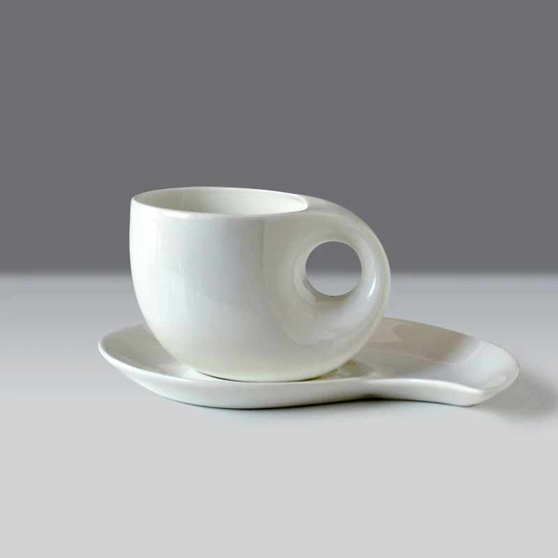 Plain white bone china coffee cup and saucer set, thin novelty cups, creative water drop designed, lean cup tea set, for office