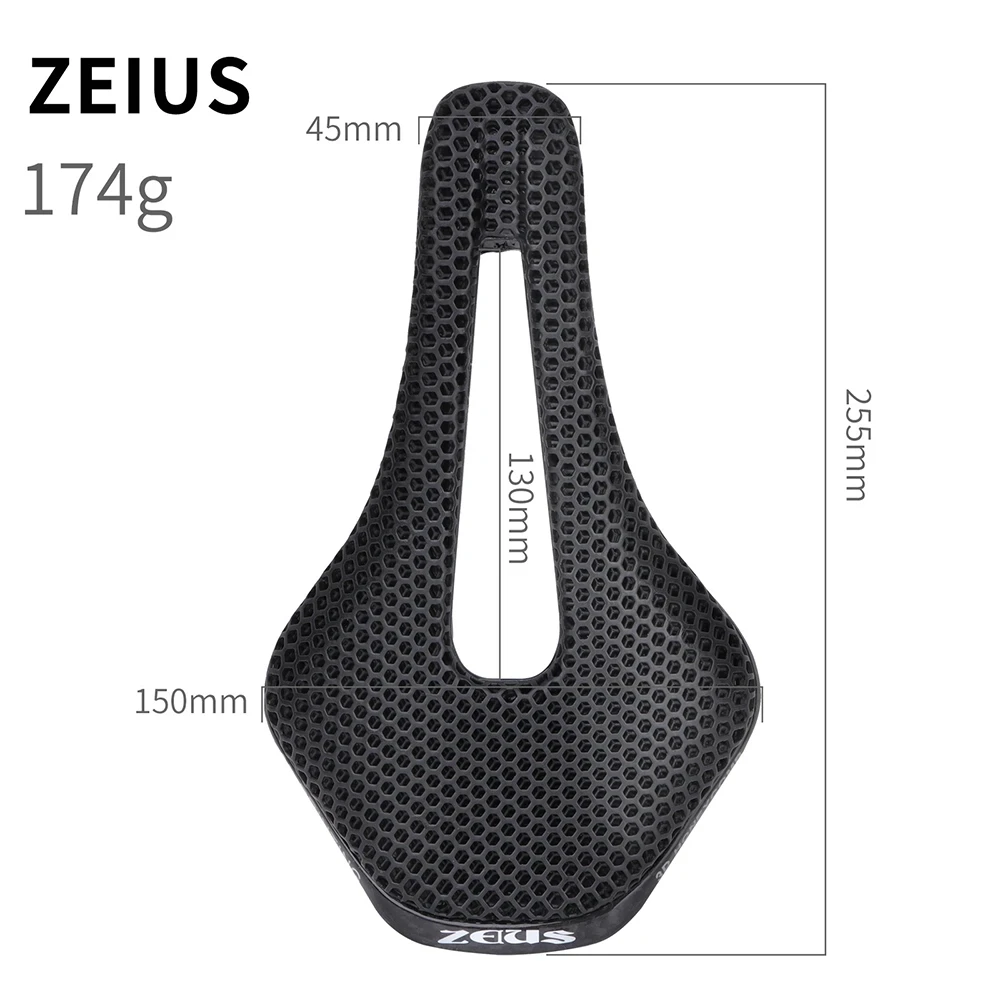 ZEIUS 3D Printed Bicycle Saddle Carbon Fiber Rails Ultralight 174g Hollow Comfortable MTB Road Bike Ergonomics Honeycomb Cushion