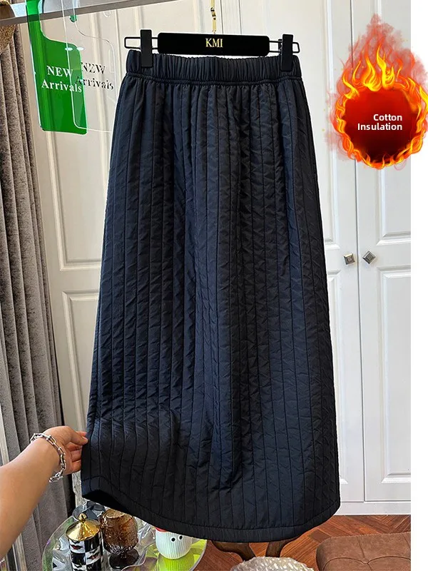 

Утепленная хлопковая юбка средней длины с эластичным поясом, больших размеров, женская, осенне-зимняя, средней длины, утягивающая, теплая