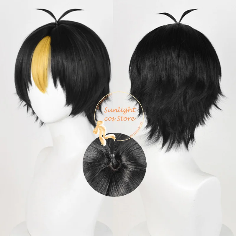 

Anime Yu Nishinoya Yu Cosplay Wig 30cm Short Black Golden Wigs Heat Resistant Synthetic Hair Halloween + Wig Cap