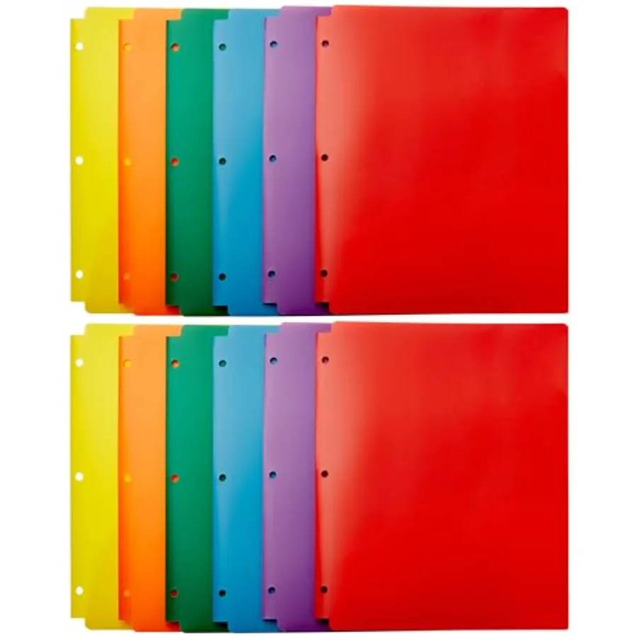 

Plastic Hole Punch Folders for Documents, Letter Size 8.5 x 11 Inch, School Supplies, Assorted Colors, Pack of 12