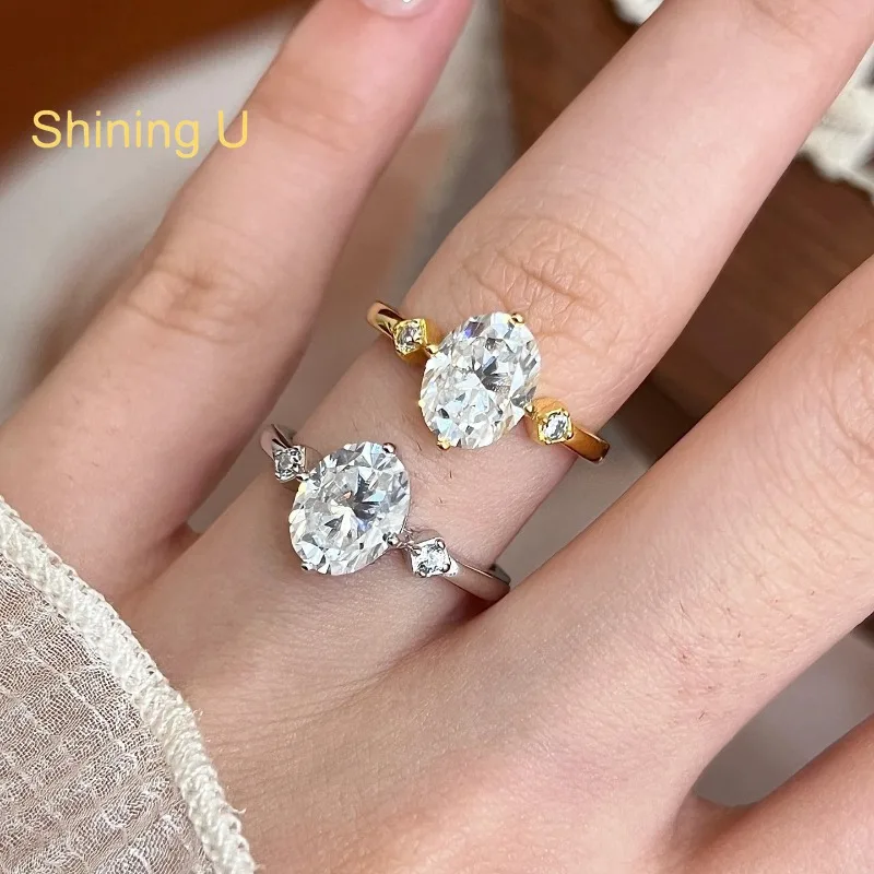 

Кольцо Shining U из стерлингового серебра 925 пробы с овальным высокоуглеродистым бриллиантом 2 карата для женщин, изысканное ювелирное украшение для помолвки, весна