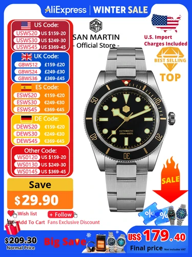 San Martin nuevo 40mm BB58 Retro Reloj de buceo de lujo NH35 relojes mecánicos automáticos para hombres zafiro luminoso 20Bar Reloj SN0008