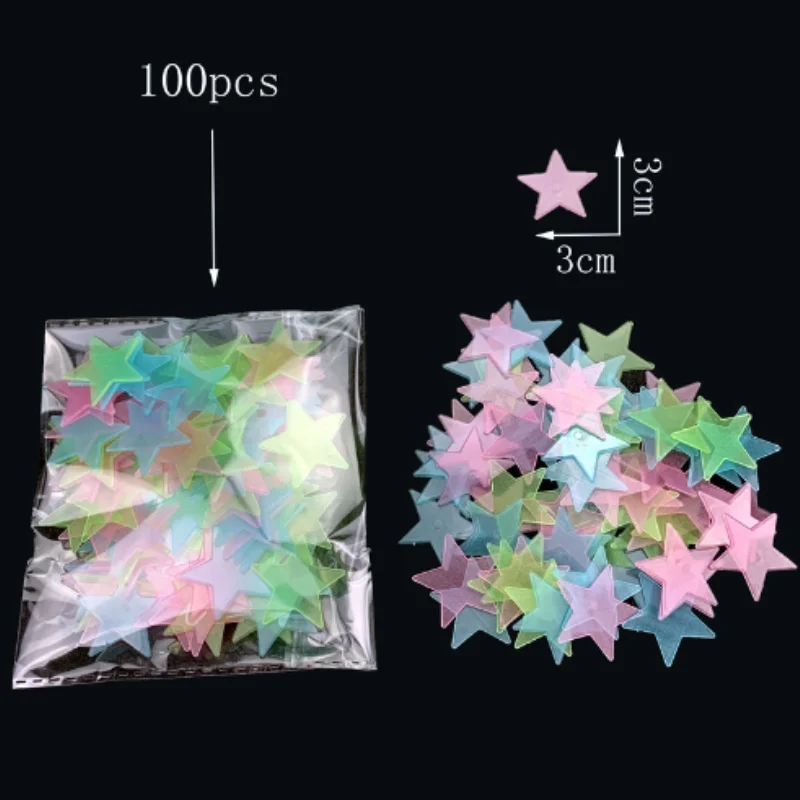 야광 별 벽 스티커, 50/1000개, 형광 3D 광택 접착제, 가정 및 어린이 방 꾸미기에 적합