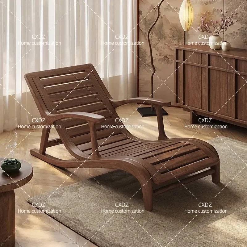 2026 Song Style Aesthetic Solid Wood Chair Single Sofa Bed Lazy Chair Small Apartment Living Room Balcony Leisure Recliner