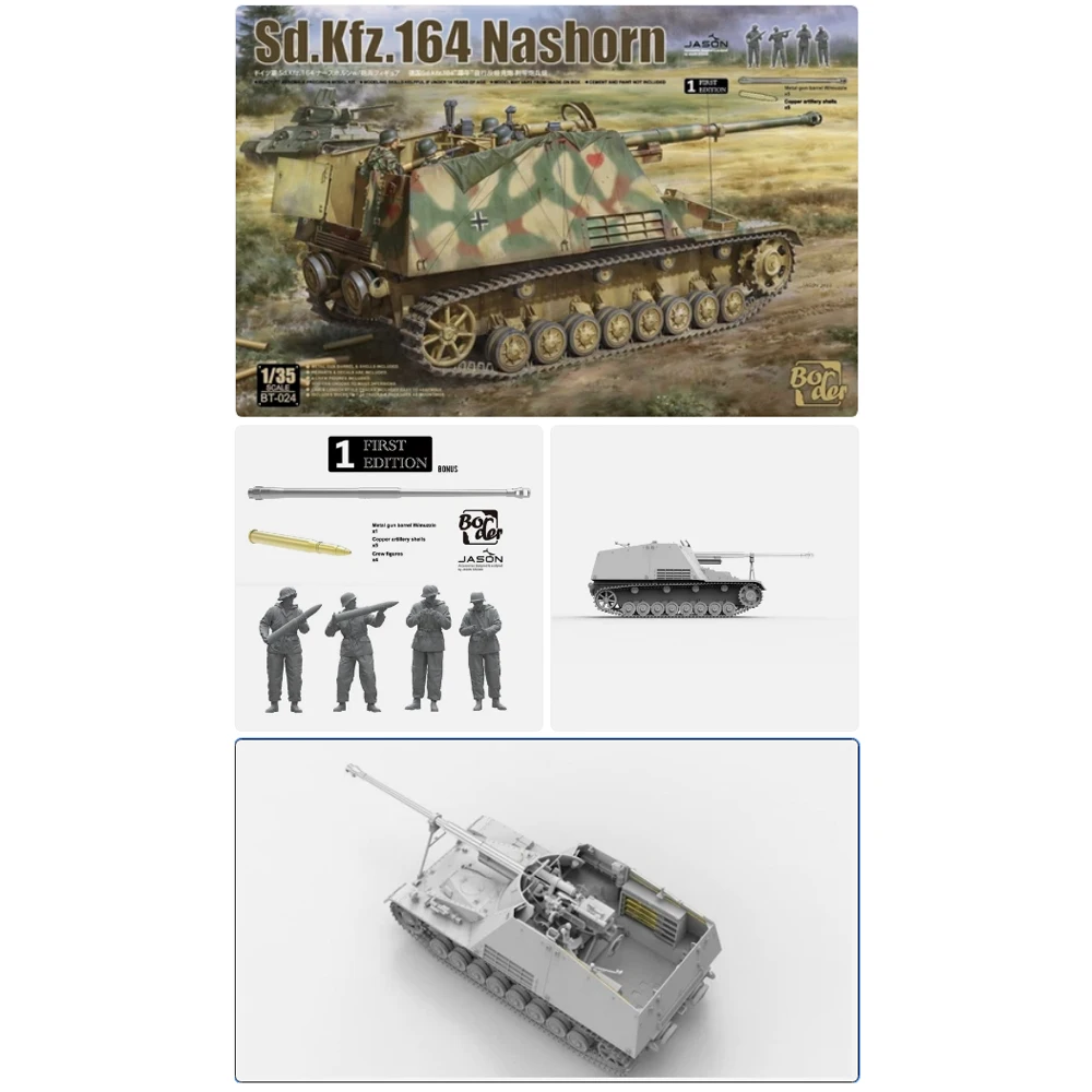 

Border BT024 1/35 Scale German Sd Kfz 164 Nashorn Self Propelled Anti Tank Vehicle Plastic Model Building Kit Hobby Craft