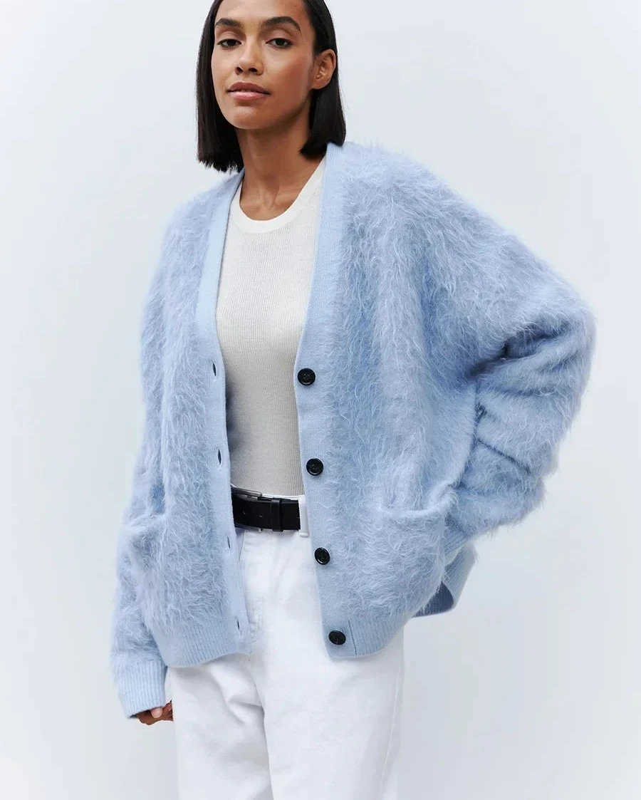 

Women's Autumn Winter New Faux Mink Fur Cardigan Oversized Loose Fit Soft Knit Button Up Trendy Fashion Sweaters