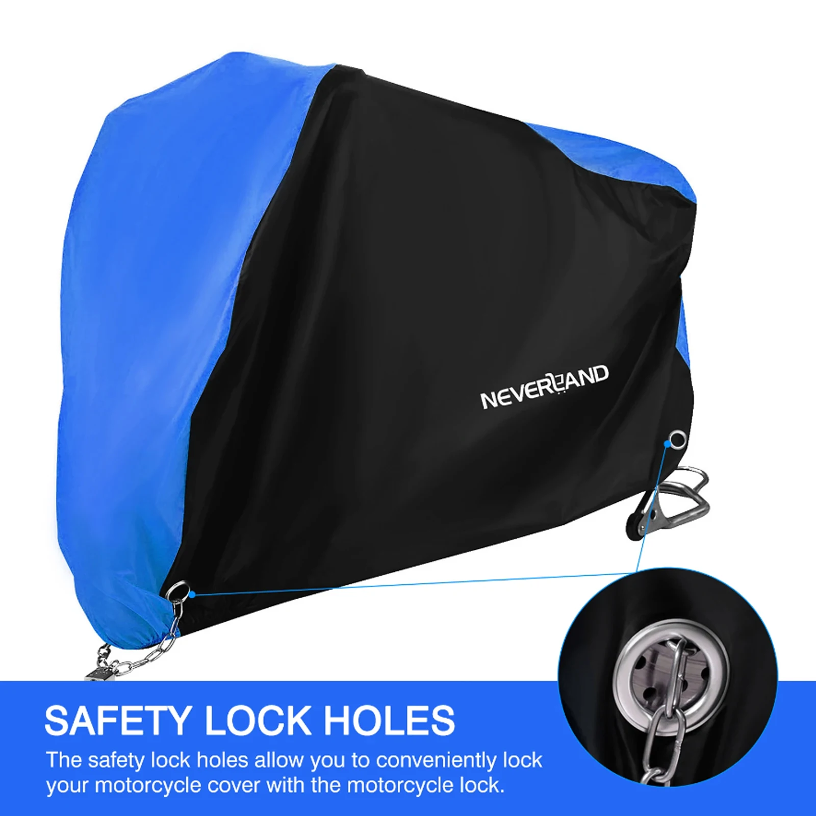 Pokrowiec na motocykl NEVERLAND, akcesoria motocyklowe, rozmiar XL pasuje do motocykli o wymiarach do 205*75*135, czarno-niebieski