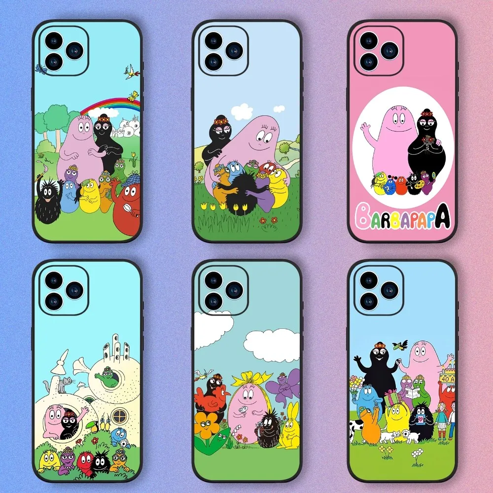 Cartoon B-Barbapapa Phone Case For iPhone 15,14,13,12,11,XS,XR,X,8,7,Pro,Max,Plus,mini Silicone Black Cover