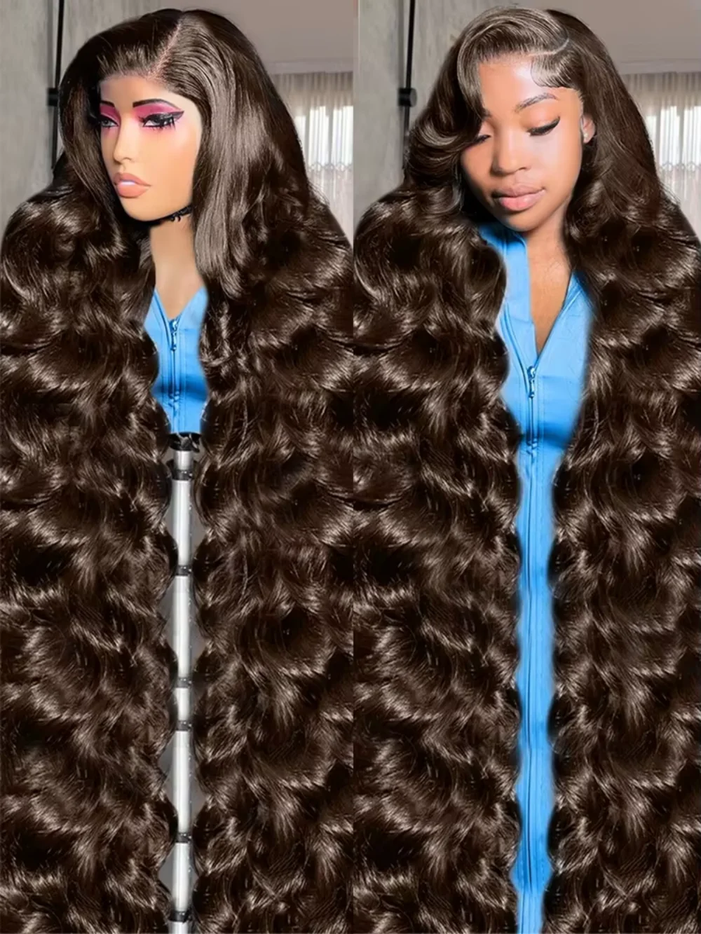

220 Density Chocolate Brown #4 Body Wave 13x4 HD Lace Full Frontal Wig 13x6 lace Front Colored 46 Inch Human Hair Wigs For Women