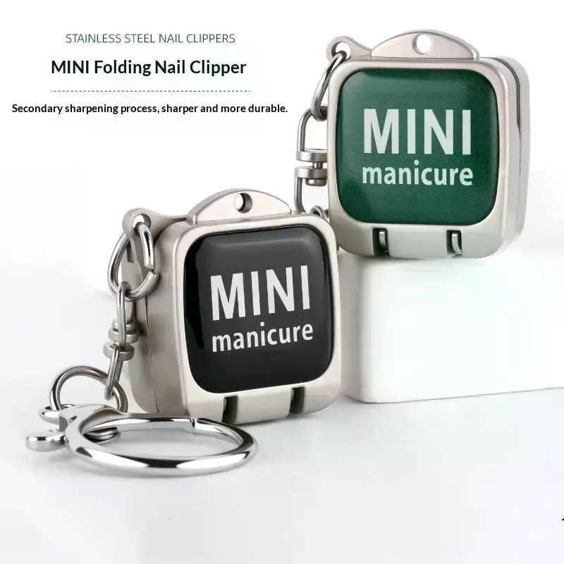 Steel Folding Mini Nail Clippers Nail Files Flip Cover Keychains Decorative Pendants Nail Scissors Manicure Tool Stainless