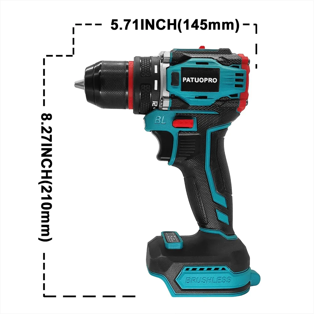 Brushless Impact Electric Drill 21 Torque Cordless Drill Variable Speed Handheld Rechargeable Power Tool For Makita 18V Battery