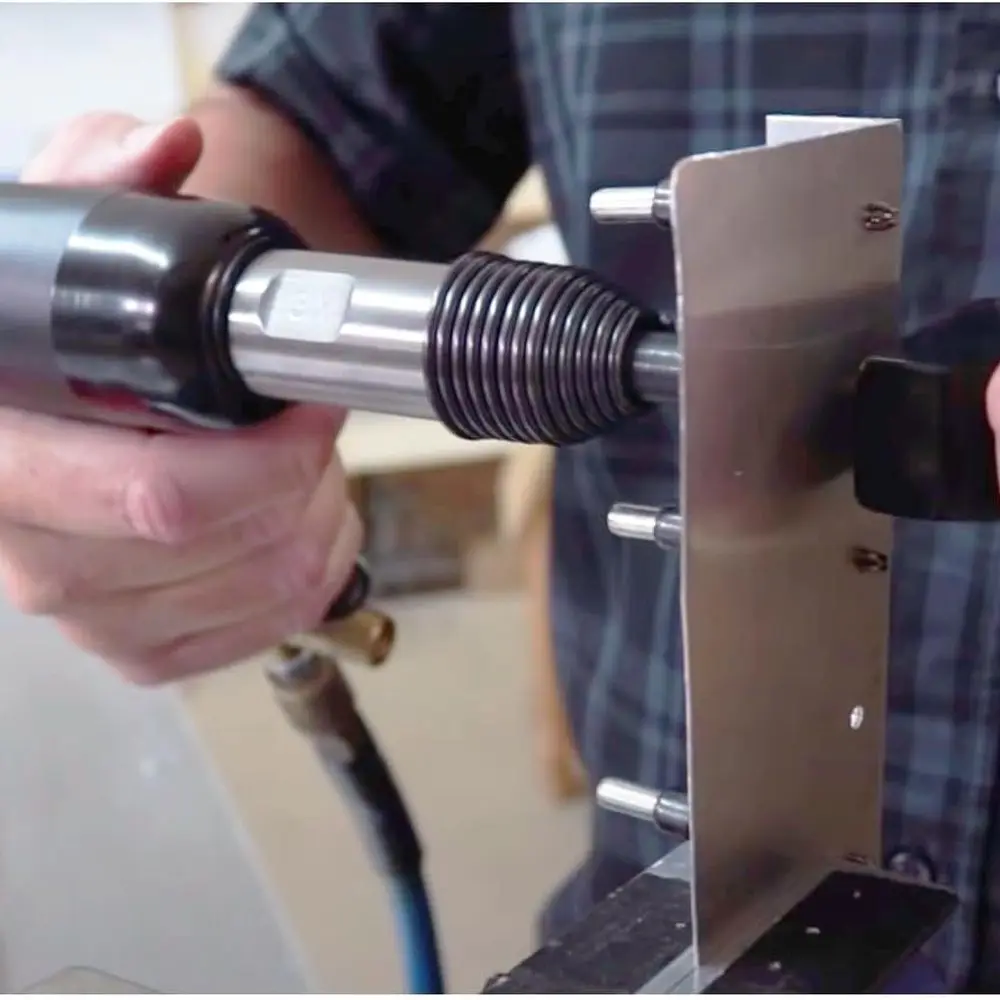 Aircraft 3X Rivet Gun Kit. Includes 3X Rivet Gun, 5 Rivet Sets, 2 Bucking Bars, 2 Retainer Springs, and Air Tool Oil.