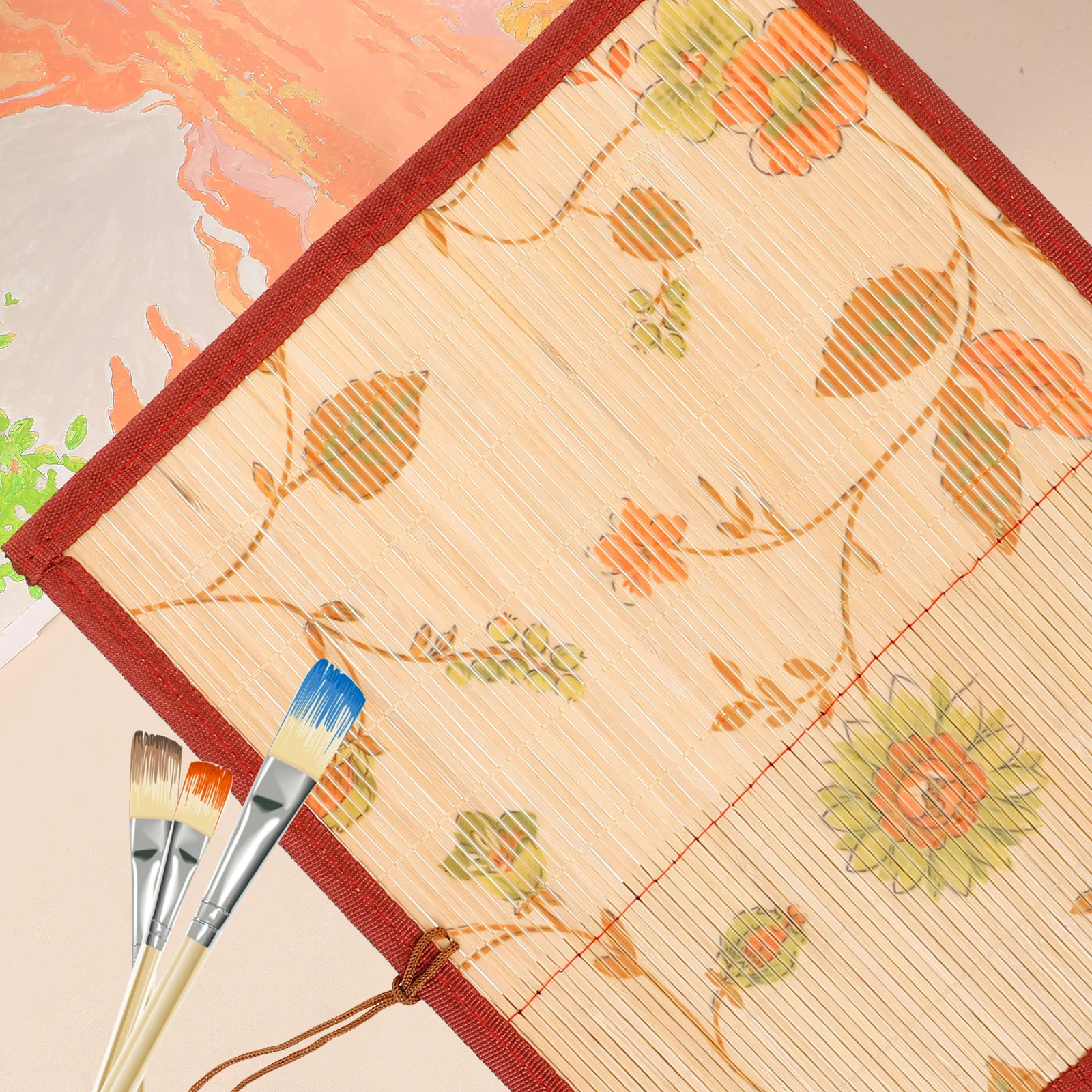 

Bamboo Calligraphy Brush Roll Up Pencil Case Portable Art Supplies Organizer Drawing Pencils Bag for Travel Art Supplies