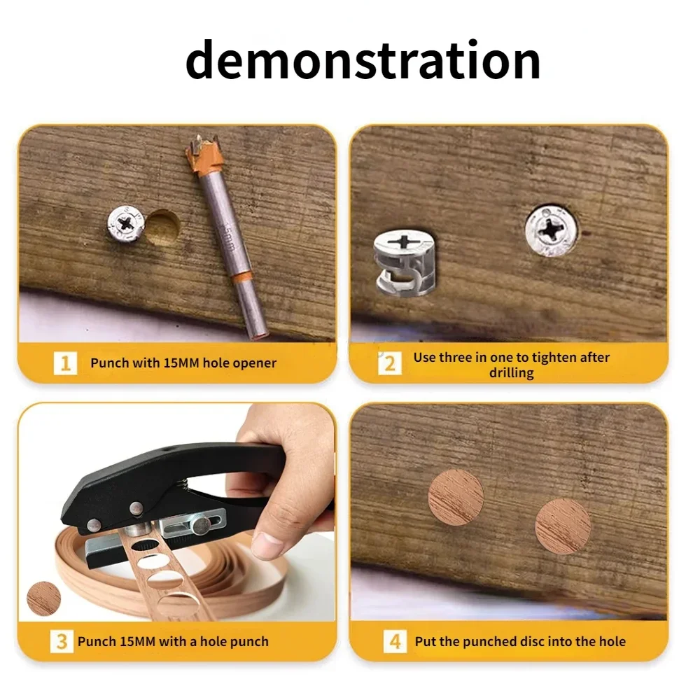 Juego alicates perforadores para cantos madera - Alicates enmascaramiento 8 mm a 15 mm con broca avellanadora y orif