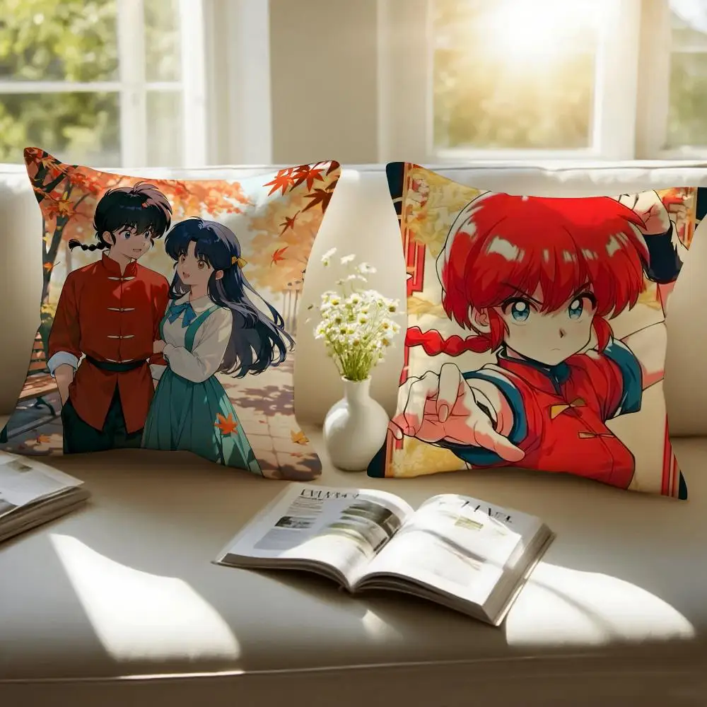 Action Anime R-Ranma Cushion Cover Pillowcase Anti-dustmite Invisible Zipper Short Plush Sofa Cushion