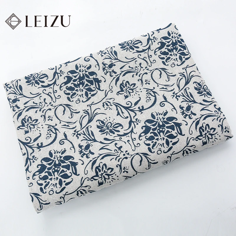 

0.5/1/2 Yard Cotton Linen Fabrics Retro Blue White Porcelain Pattern Printing Handmade DIY Curtains Tablecloths Storage Bag