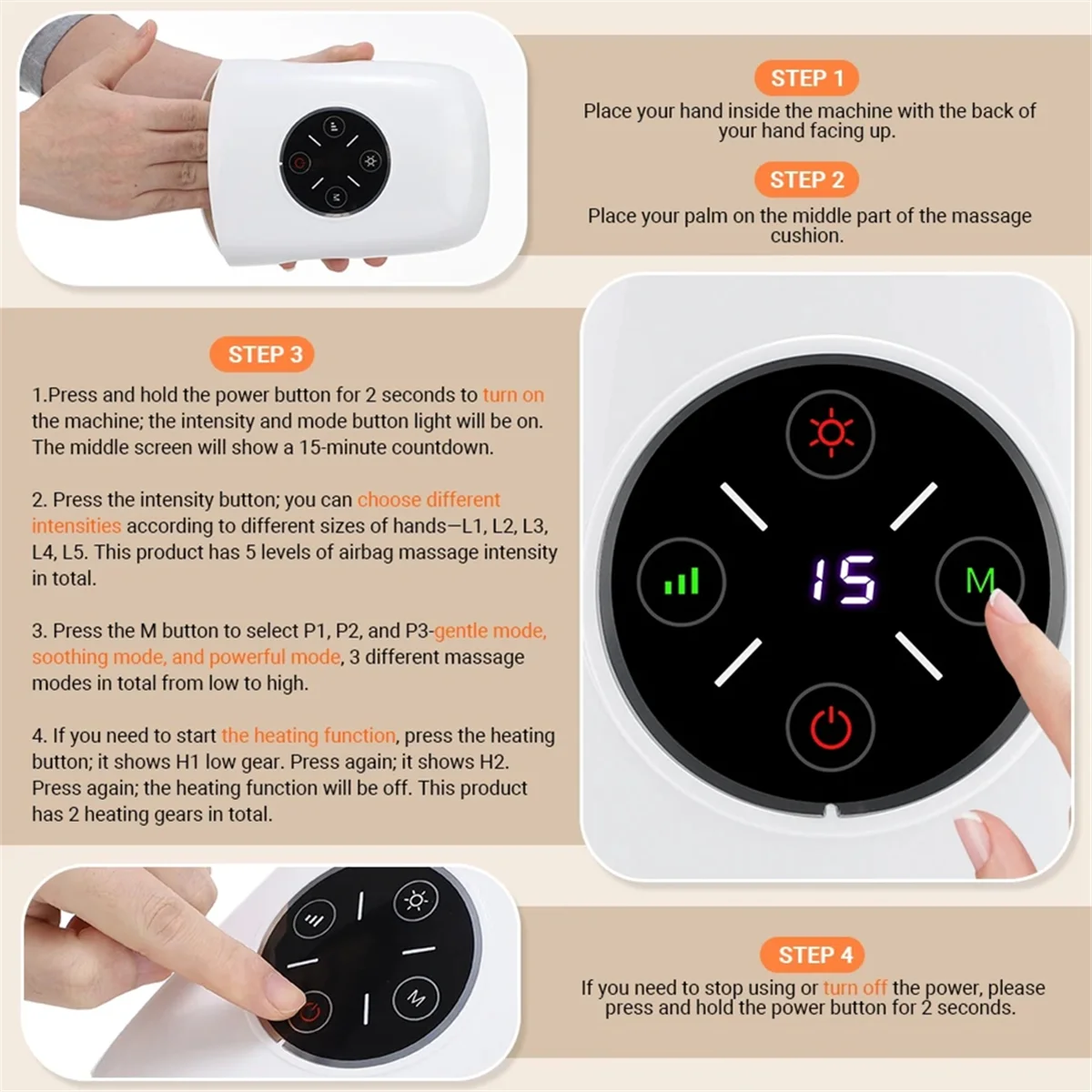 

【Shopper’s—Favorite】Electric Hand Massager Hot Compress Massager Air Compression Chatter Massage for Finger Palm Fatigue Relieve