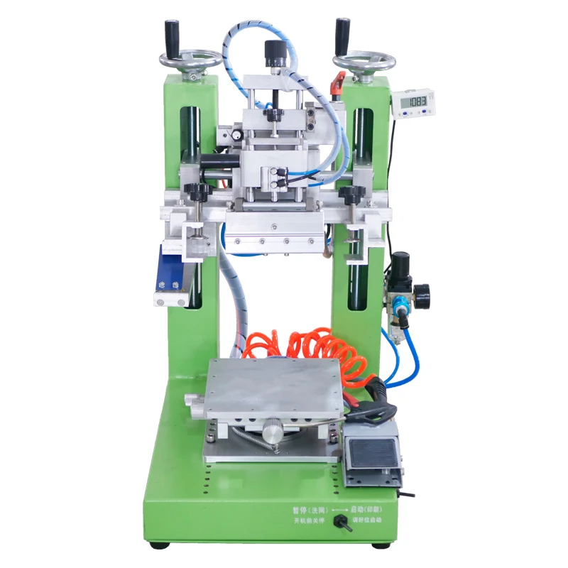 Small semi-automatic screen printing machine desktop desktop pneumatic flat screen printing machine oblique arm lifting