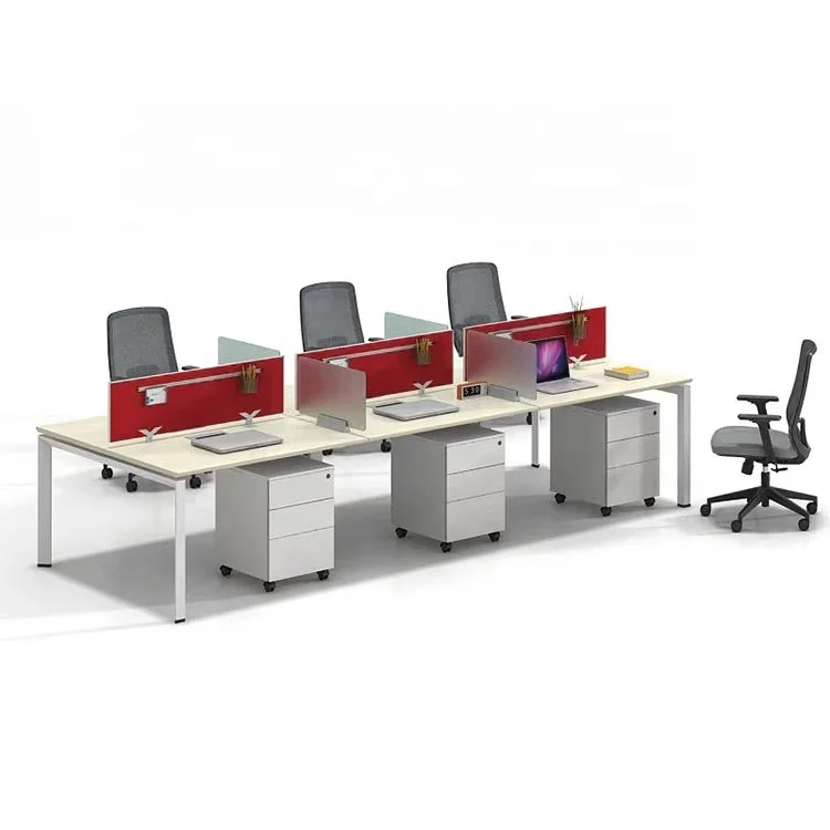 Commercial Furniture High Quality Modern Design Steel Desk Frame White Table Top 6 Person Office Workstation For Staff