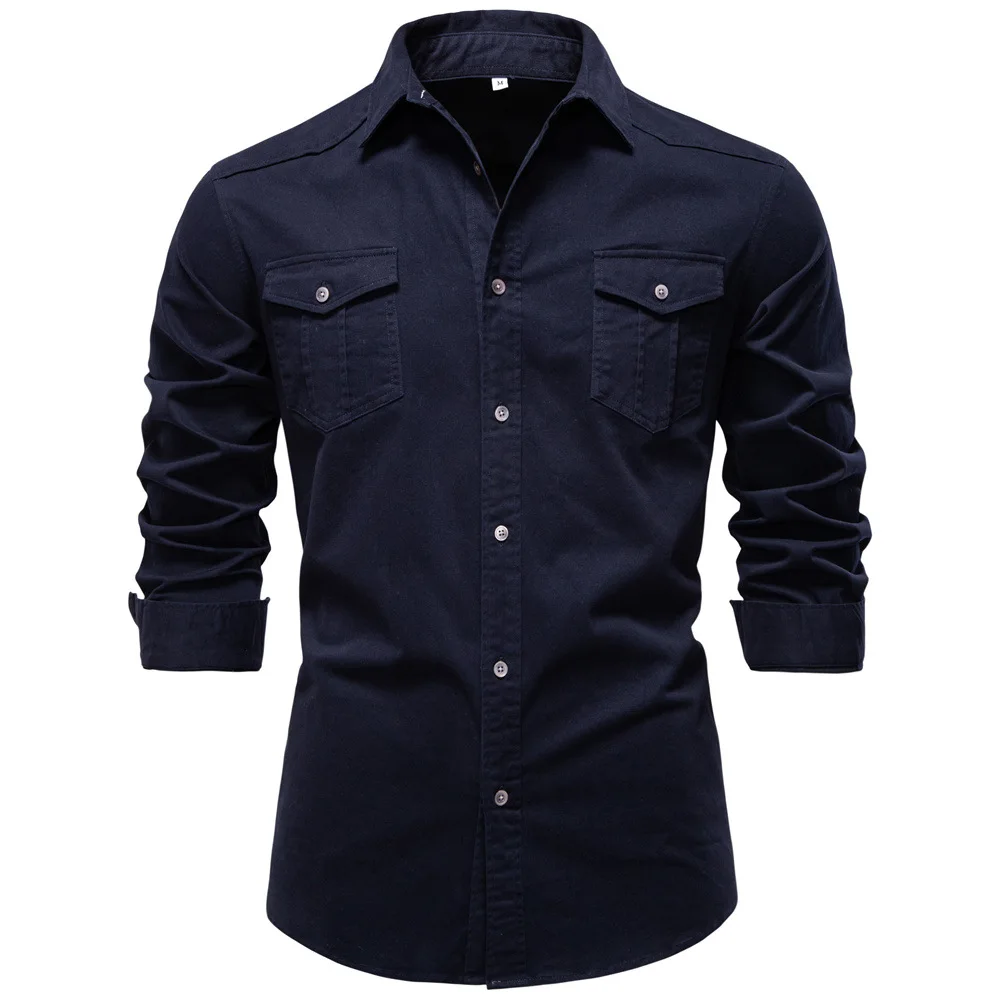 Men's New Denim Shirt Casual Solid Color Long Sleeved Shirt