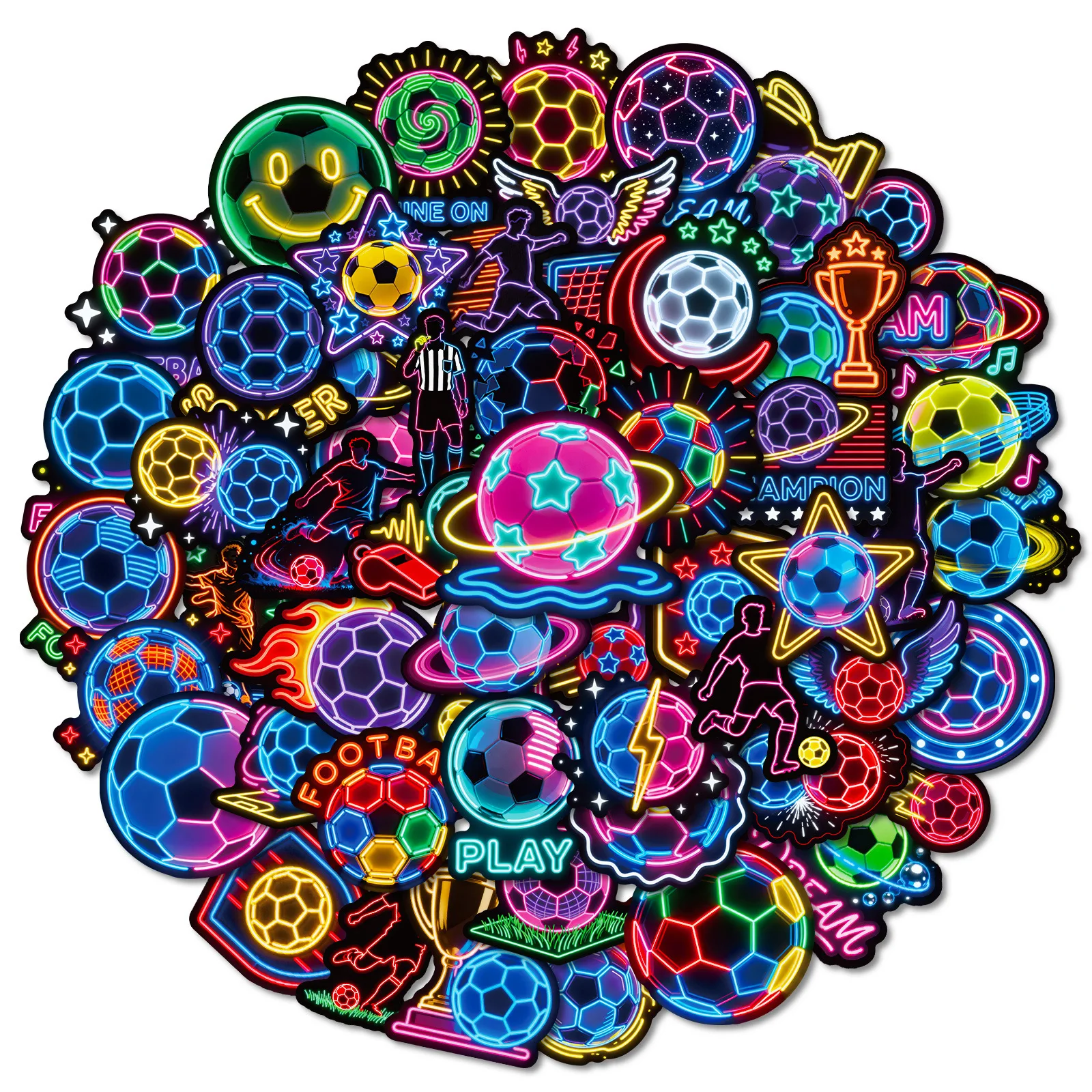 10/56PCS Football Cartoon Stickers Neon Style Graffiti Sports DIY Ball Games Decoration DIY Toys Laptop Guitar Car Bike Decals
