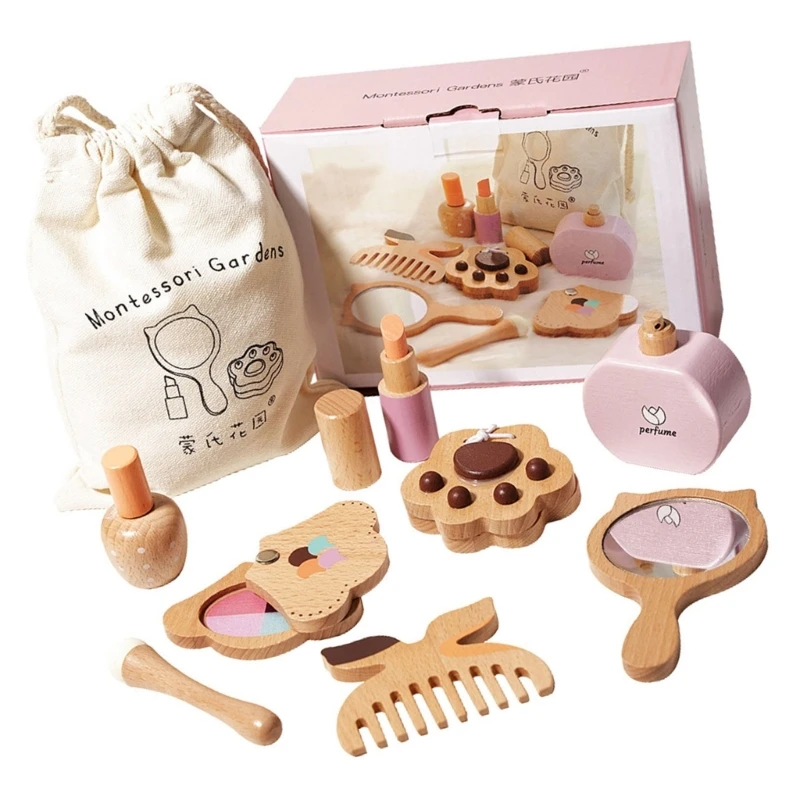 Set trucco in legno Fare giocattolo giocate con bellezza cosmetica creativa per rossetto non funzionale per per