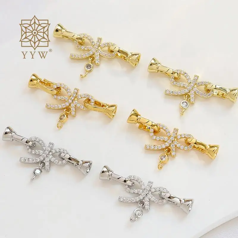 4pcs Bowknot Bracelets Connector End Slide Lock Clasp Golden Color Necklace Bangle Buckle For Jewelry Findings Magnets Fasteners