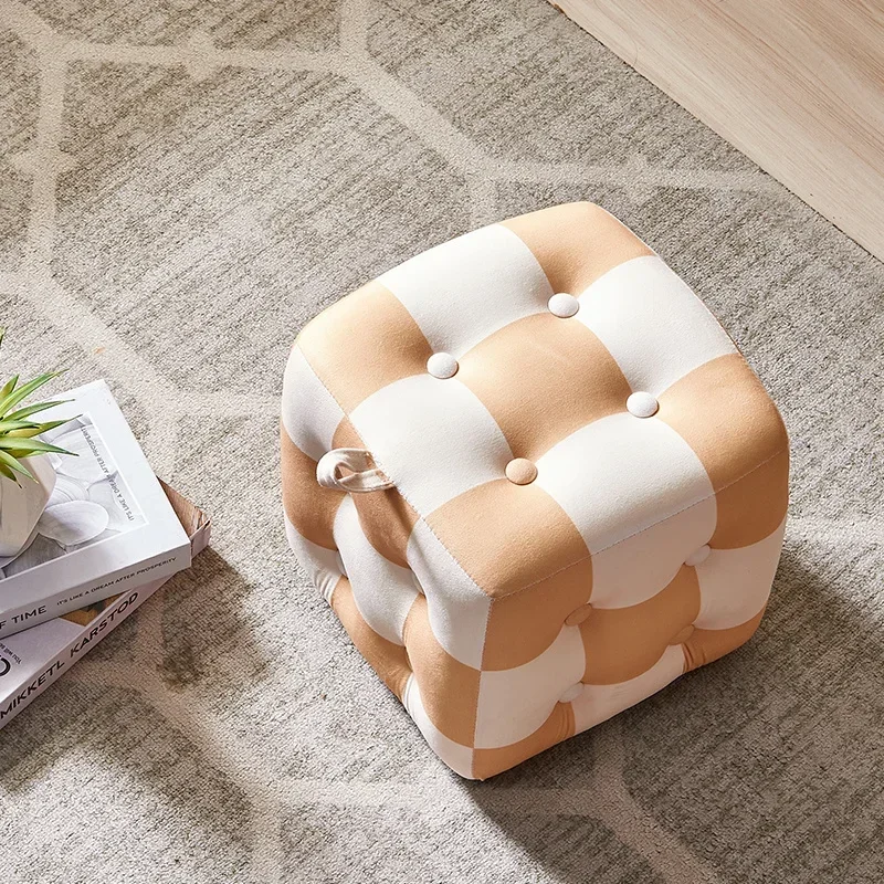

z Living Room Hallway Ottoman Checkerboard Design Children's Stool with High Elastic Sponge Step Velvet Fabric Pouffe with Stor