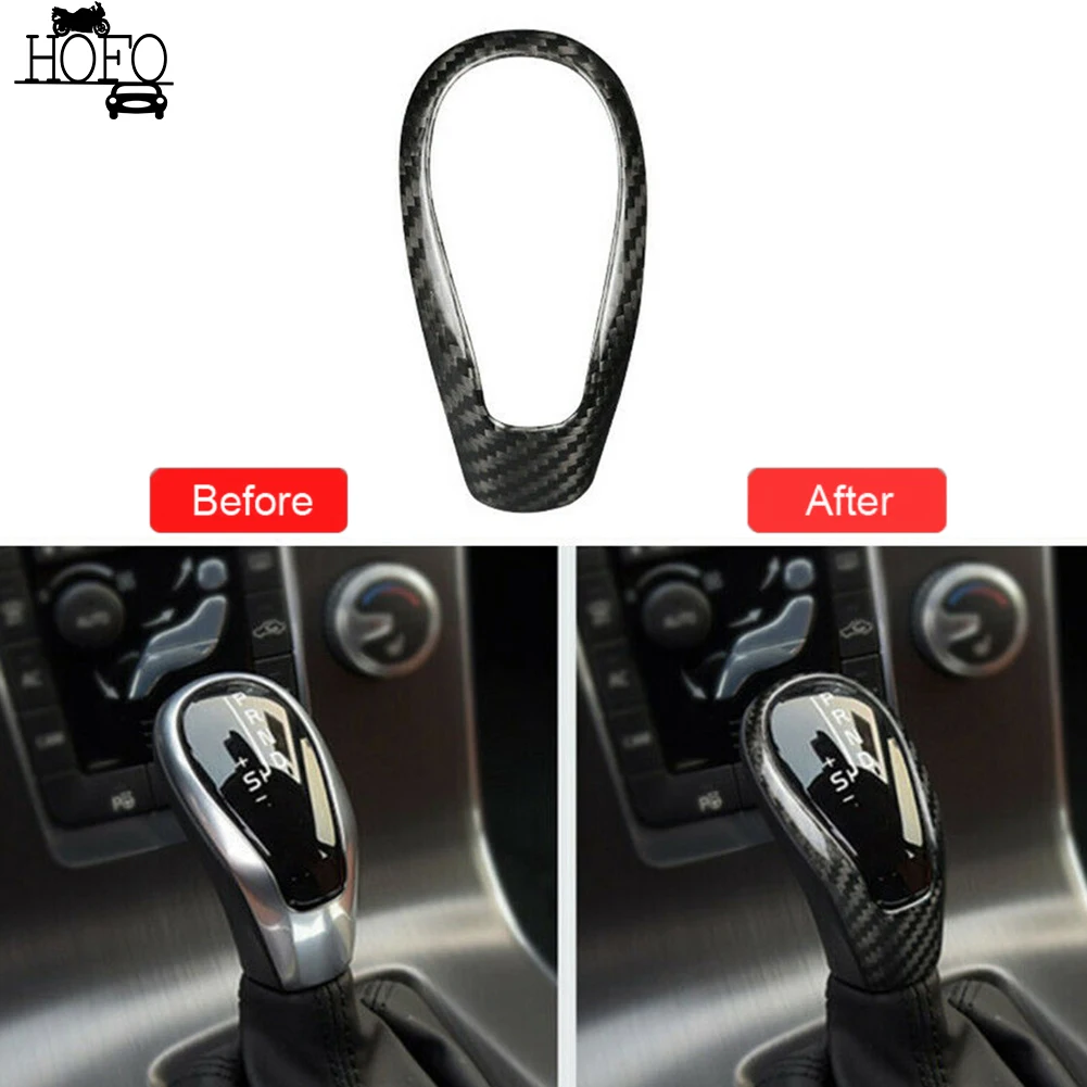 

Car Gear Shift Handle Cover Trim Shifter Knob Frame Sticker Replacement For Volvo S60 V60 XC60 2013-2017 Carbon Fiber