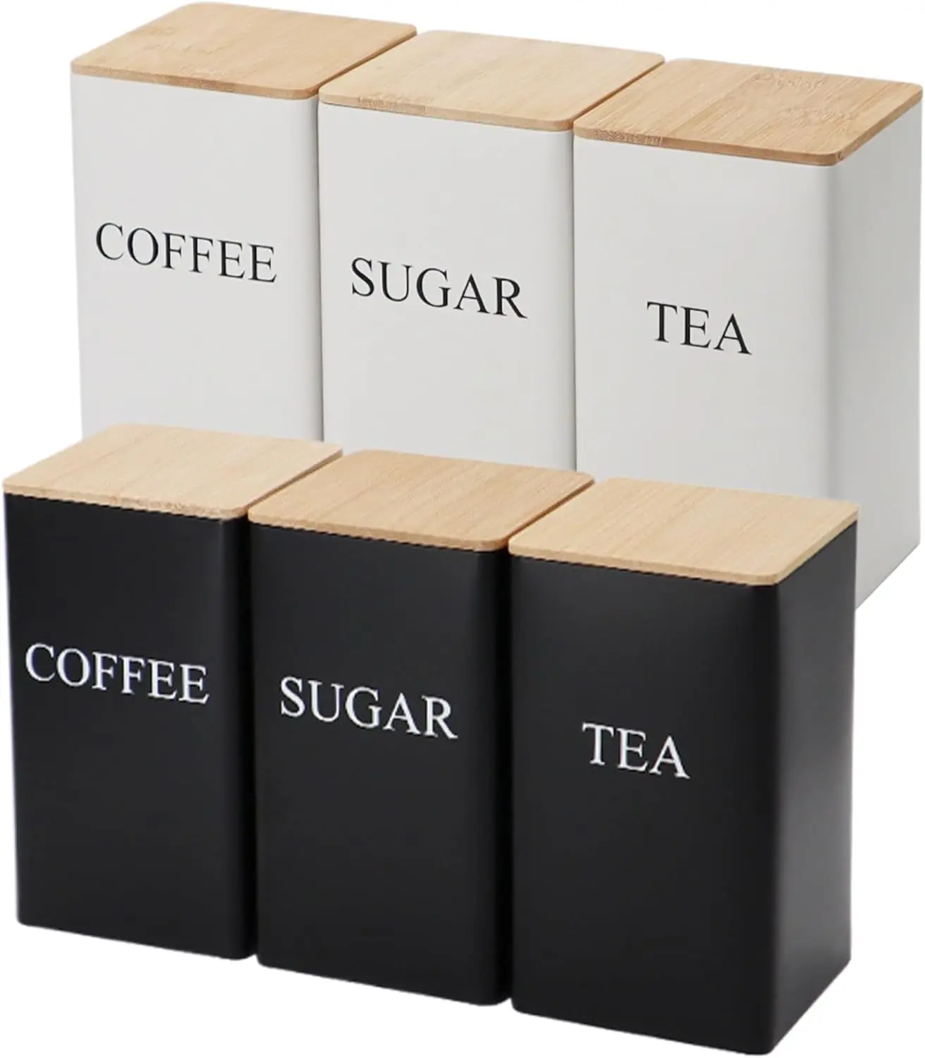

Kitchen Canister Set Coffee Tea Sugar Container Set of 3 Iron Tea Coffee Sugar Canister Set with Airtight Bamboo Lid
