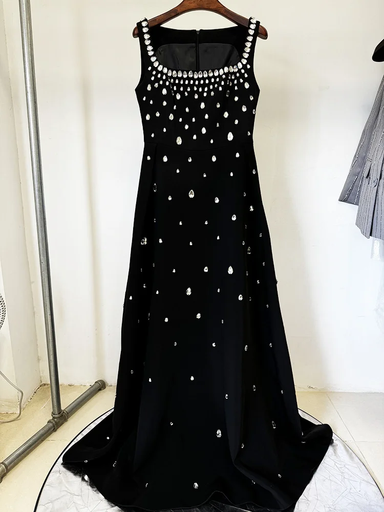 HIGH STREET Newest Fashion 2025 Designer Party Vestido Women\'s Diamonds Beading Sleeveless Tank Long Dress