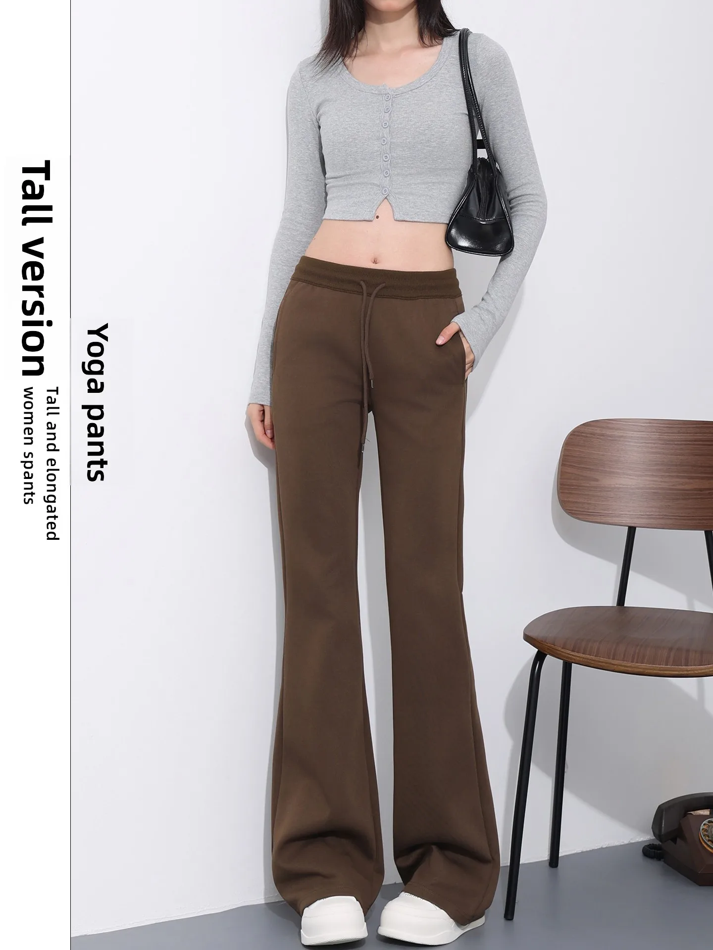 Pantaloni da yoga svasati foderati in Fce a vita alta Pantaloni sportivi casual extra lunghi da donna Lunghezza pavimento Trascinando Autunno Inverno