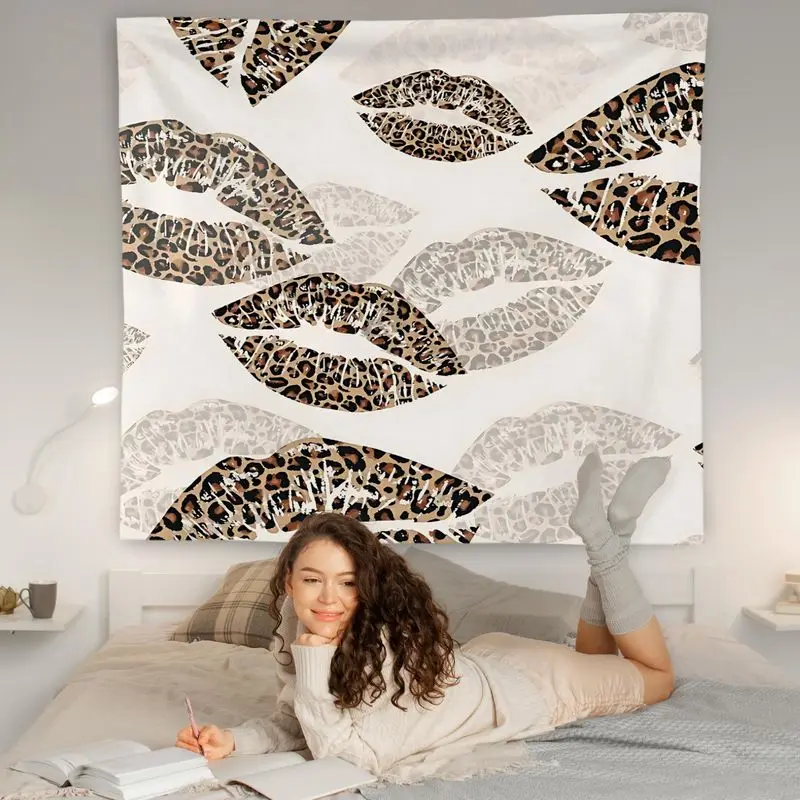 VIKAMA Fashion Leopard Lips Tapestry Trendy Animal Pattern Polyester Wall Hanging Bedroom Dorm Living Room Dreamy Soft Durable