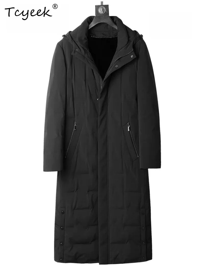 Tcyeek Natural Whole Mink Fur Parka Men Genuine Fur-on-Skin Coats Long Hooded Clothing Real Fur Winter Jacket Fashion Erkek Mont