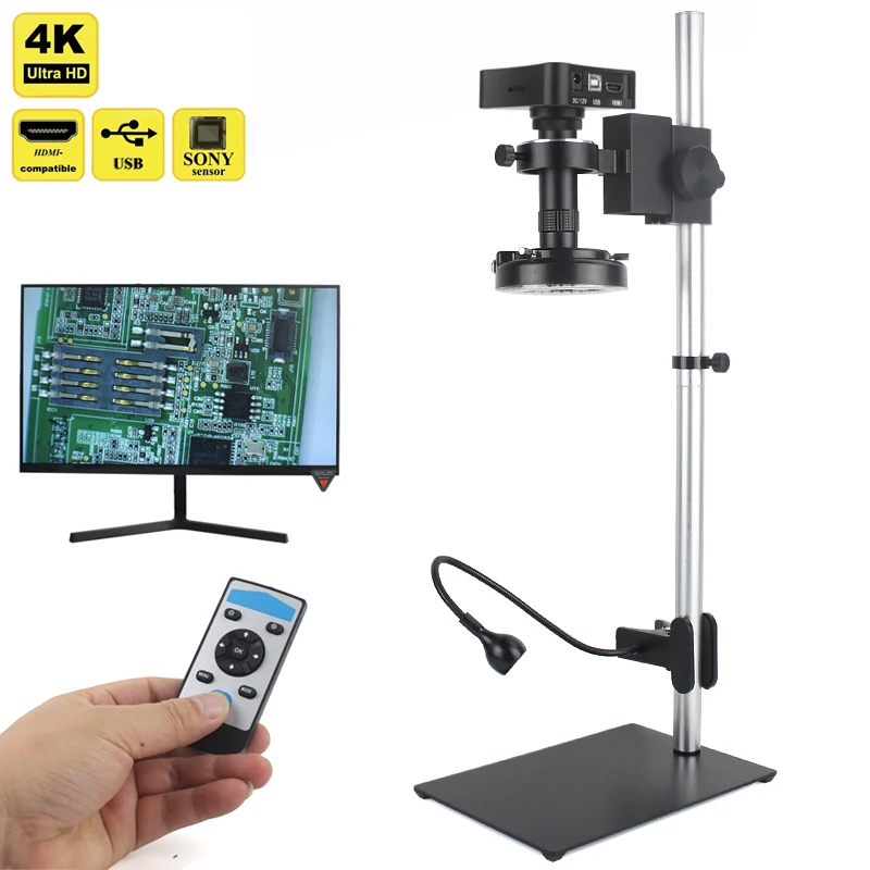 

48MP 4K 2K 1080P HDMI VGA USB Industrial Video Digital Microscope Camera 1-130X Zoom C Mount Lens For PCB Phone Repair Soldering