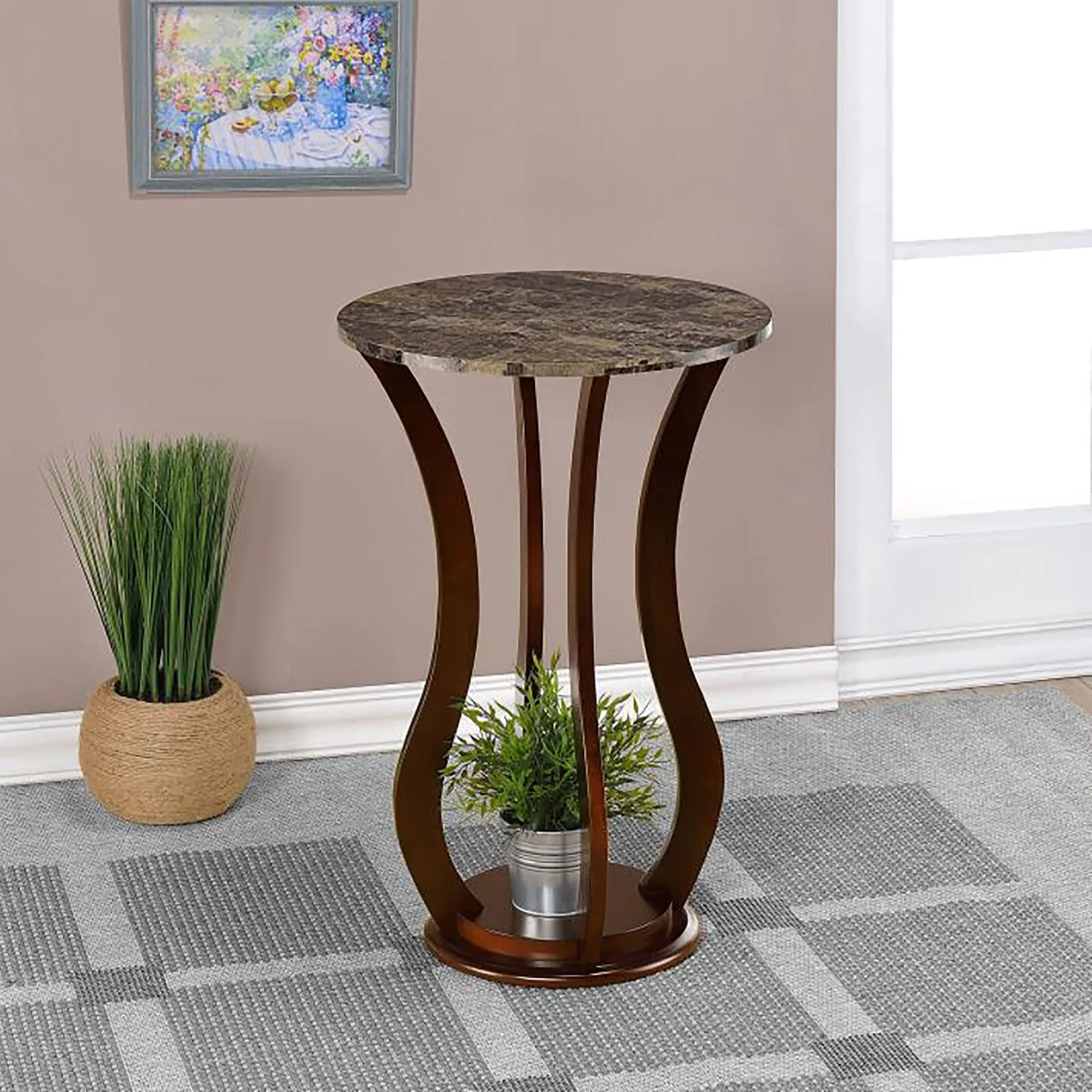 

Wood End Table Small Vintage Accent Table with Round Base and Curved Legs United States