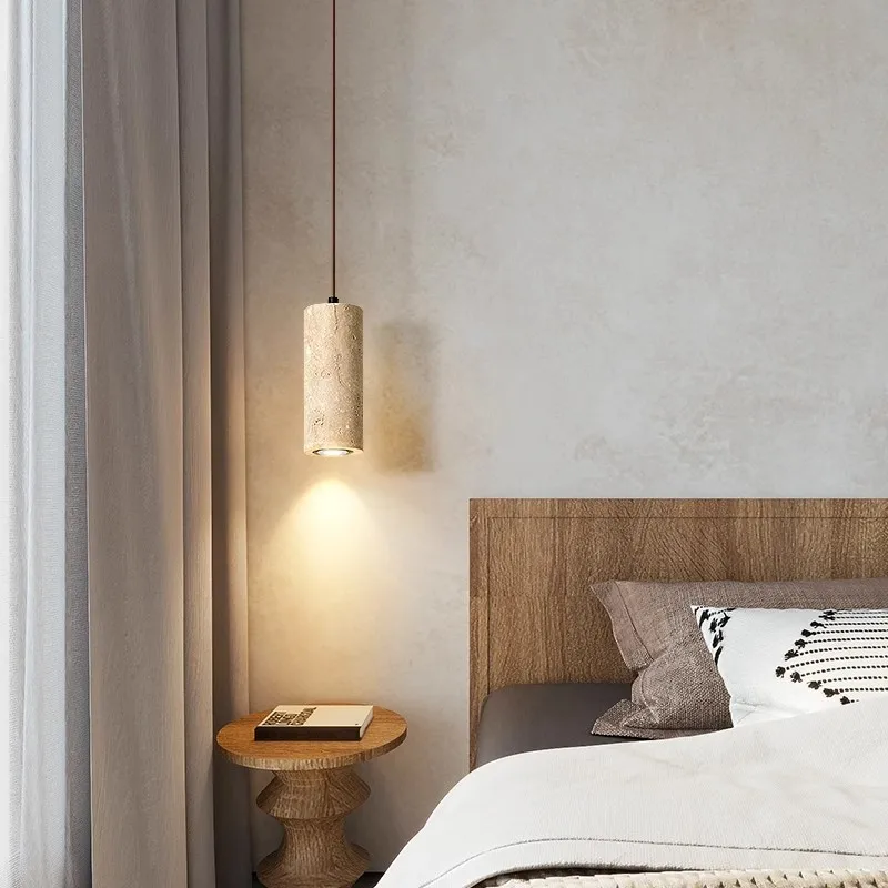 Travertine Led Pendant Light Wabi-sabi Wood Ceiling Lamp Japan Quiet Bedroom Bedside Chandelier Retro Modern Small Pendant Lamp