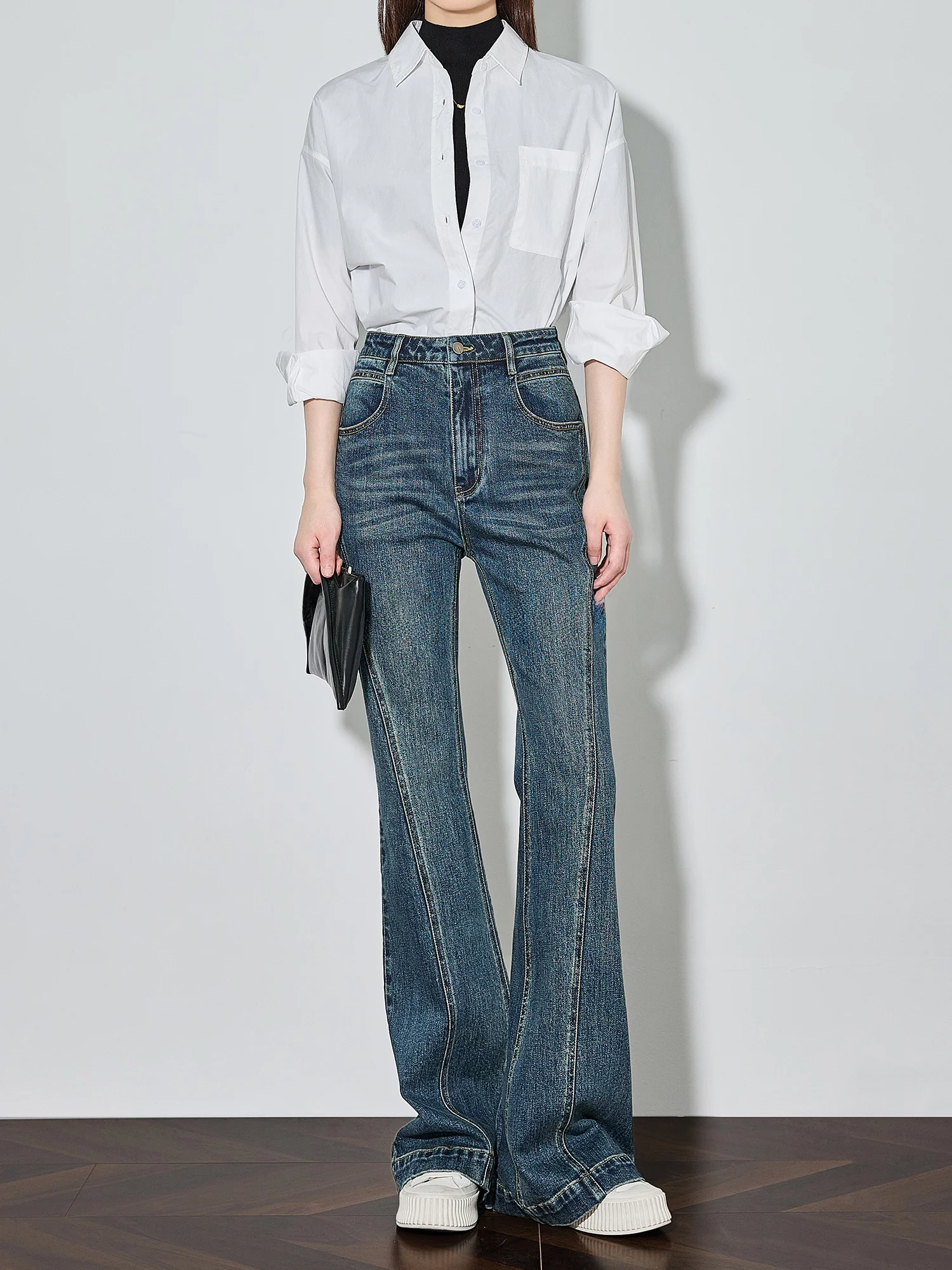 

Джинсы с высокой талией и широкими штанинами для высоких женщин, удлиненные, стройнящие, из струящегося денима, повседневные, из смесового хлопка, на молнии, для осени