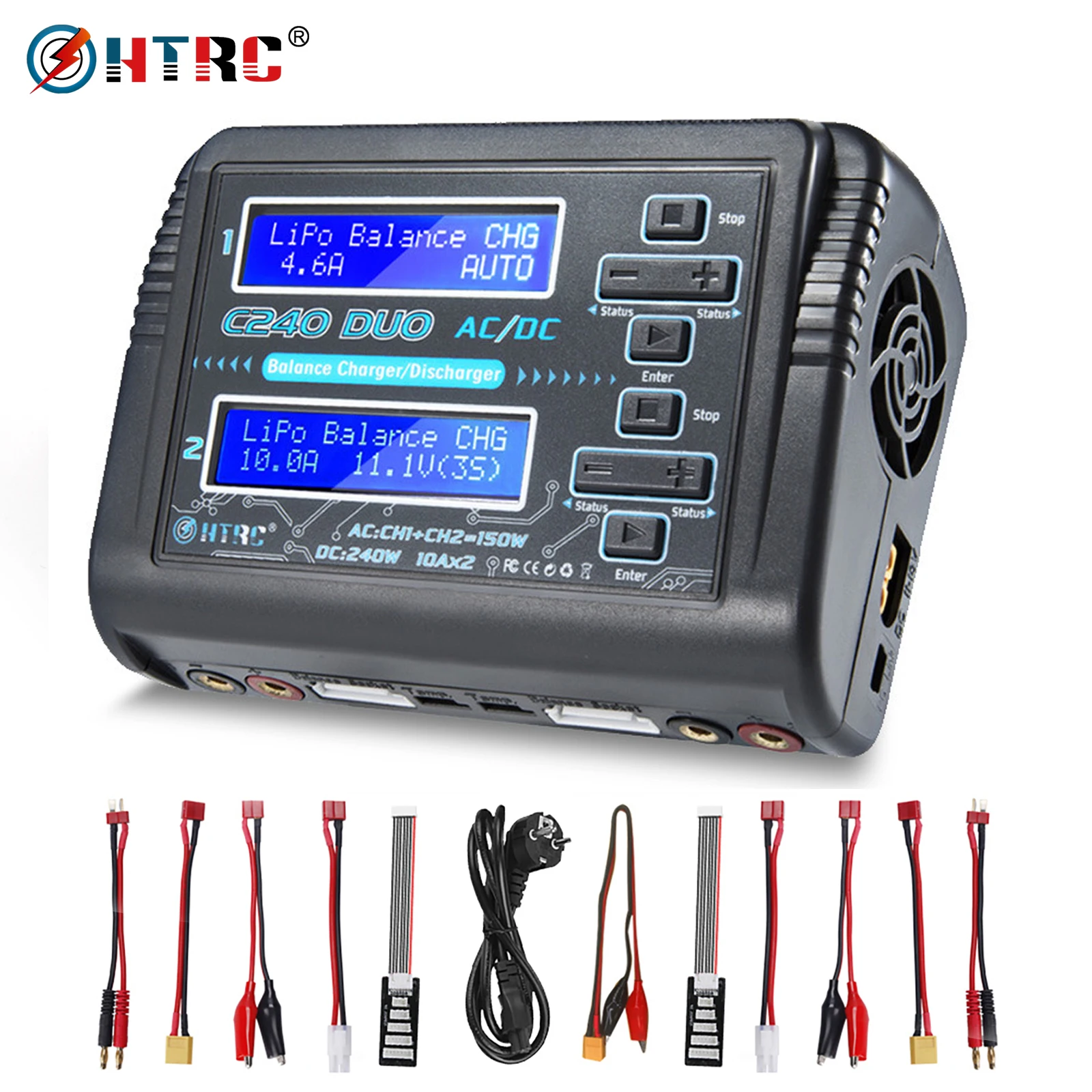 

HTRC LiPo Battery Charger T240/C240 Dual Channel 10A AC 150W DC 240W for 1-6S Li-ion LiFe NiCd NiMH LiHV PB Battery Discharger
