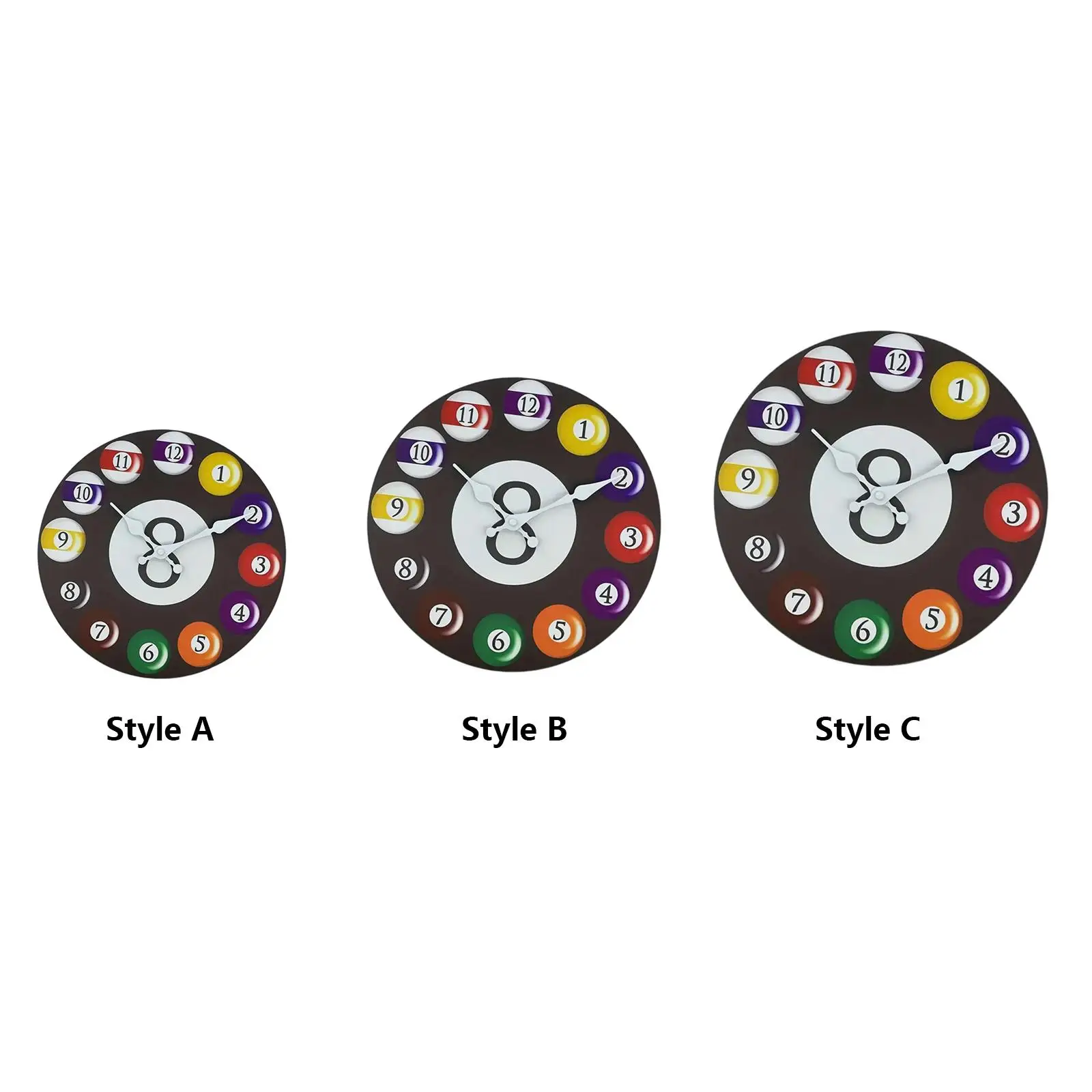 Billiards Themed Wall Clock with Arabic Numerals Round Design for Kitchen Cafe