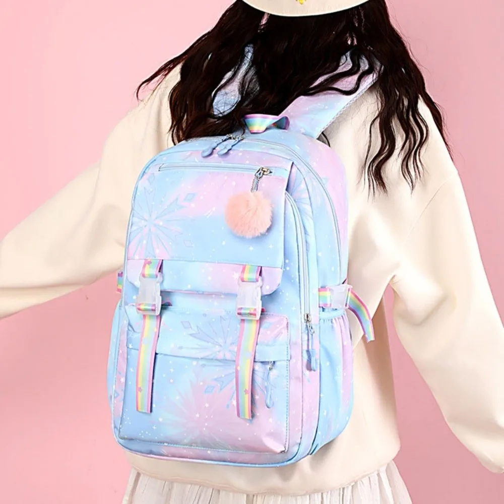 

Multicolor Nylon Backpack Lightweight Multiple Pockets Students School Bag Korean Style with Pendant School Backpack Women