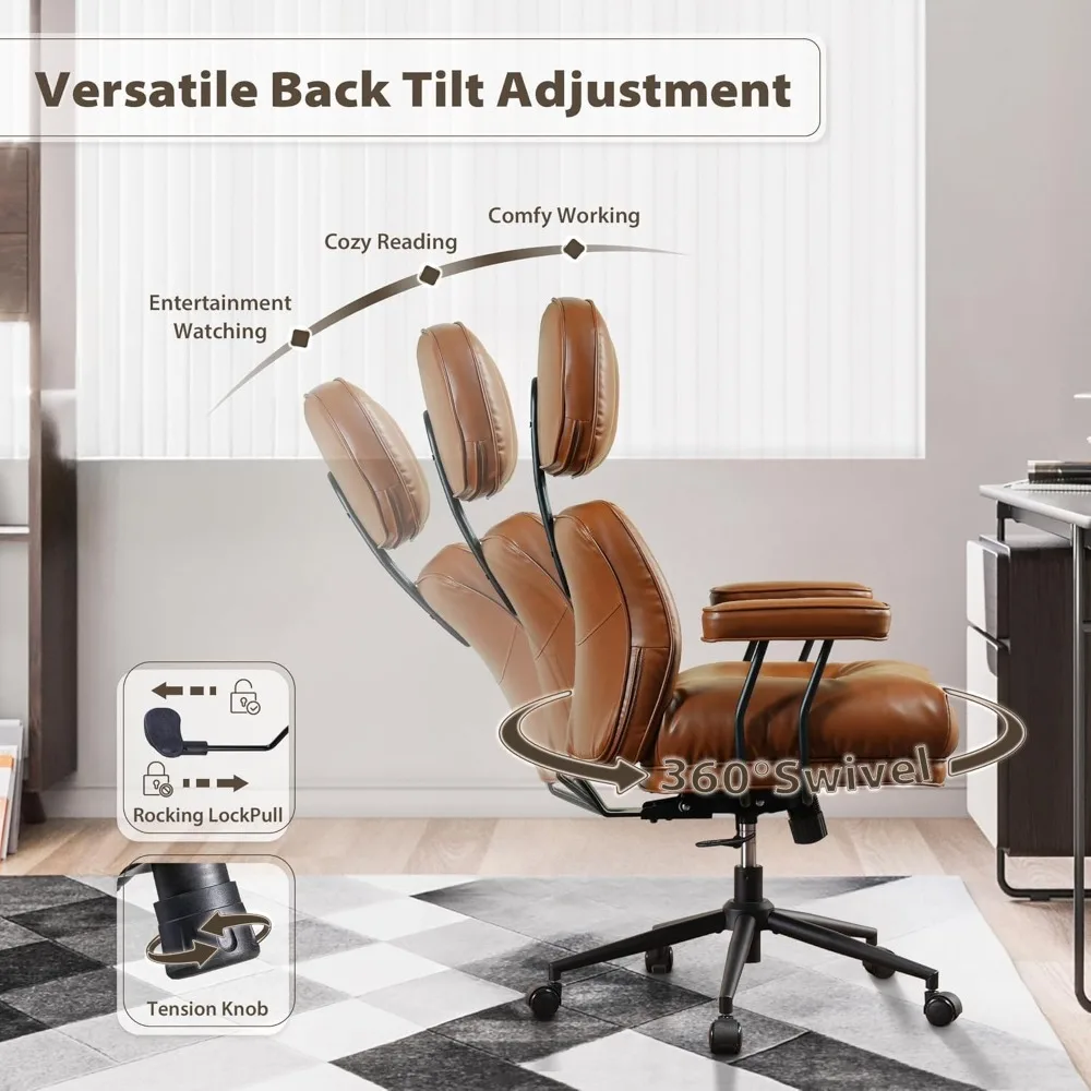 Chaise de bureau ergonomique, chaise de bureau d'ordinateur moderne du milieu du siècle, chaise de direction confortable avec siège nuageux capitonné Extra large lombaire S