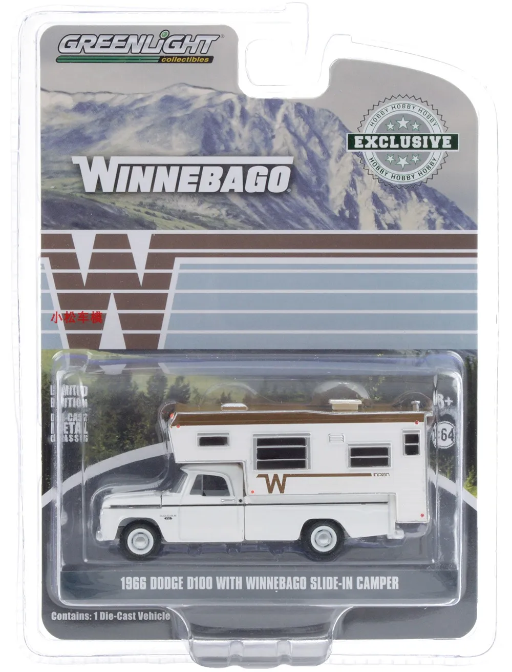 1:64 1966 Dodge D100 With Winnebago Slide-IN Camper Diecast Metal Alloy Model Car Toys For Gift Collection Recommended ornaments