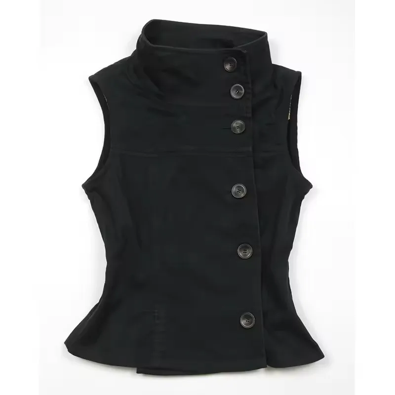 

Y2K Harajuku Womens Crop Top Sexy Slim Casual Button-Down Sleeveless Turtleneck T-Shirt Goth Punk Rock Hip Hop Hottie Streetwear